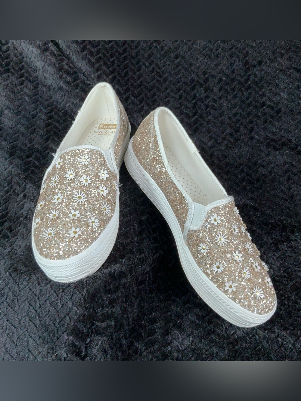 Keds for Kate SpadeWomen's Glitter Daisy Slip-On Sneakers - Gold Glitter & White